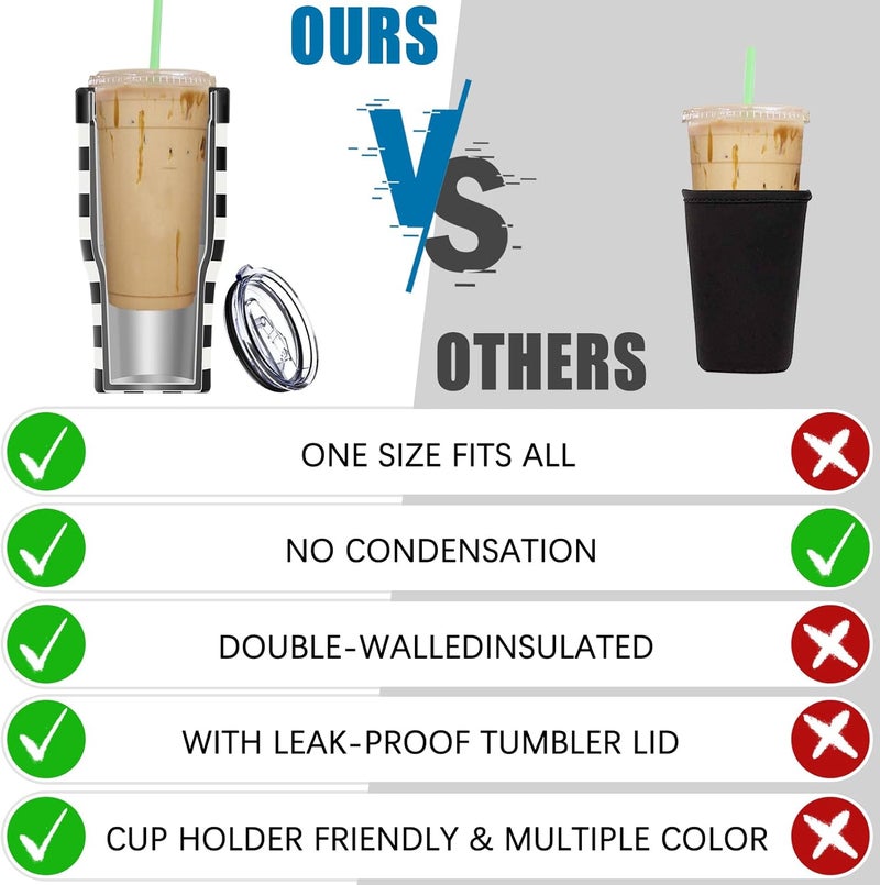 Niceyos Universal Iced Coffee Sleeve - Insulated Double Wall Reusable Stainless Steel Holder Sleeves Insulator for Cold Drinks Fits Small Medium Large To Go Cups Gifts for Men Women Him Her (Black Checkered) - Image 4